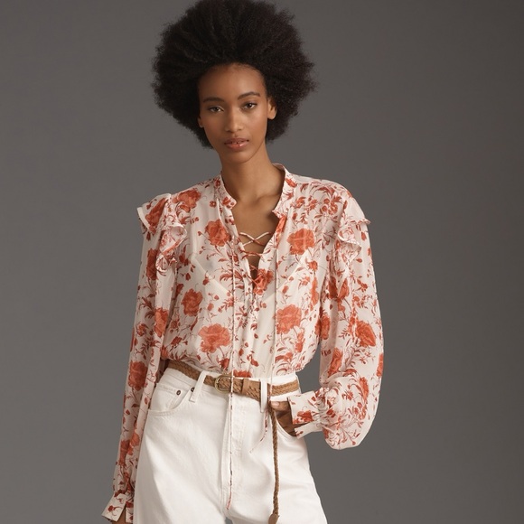 Anthropologie Tops - NWT Anthropologie Maeve Long Sleeve Ruffled Sheer Blouse